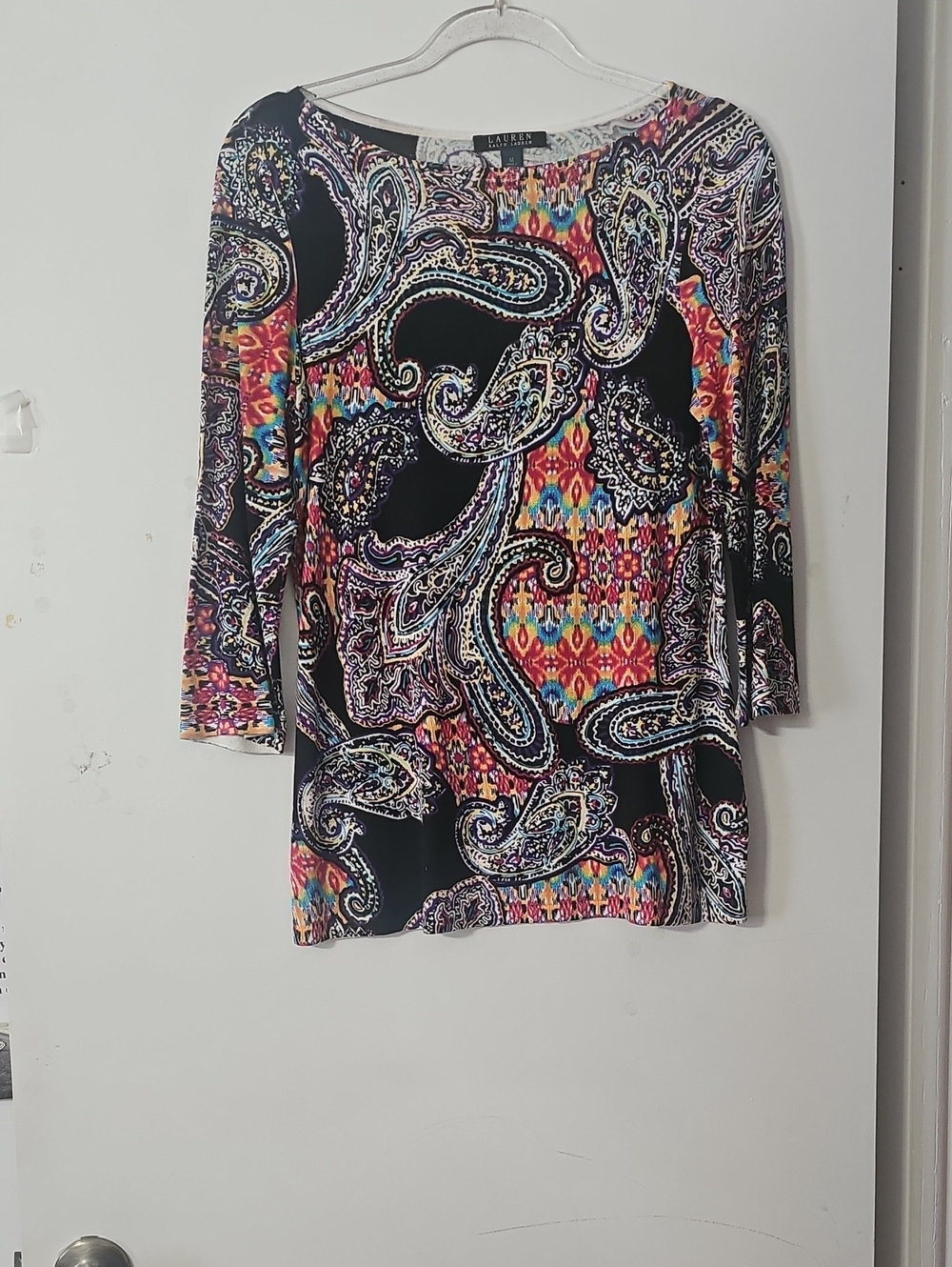 Lauren Ralph Lauren Black Multicolor Paisley Print Long Sleeve Top